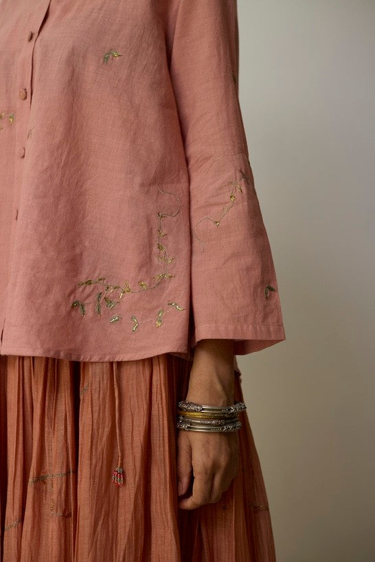 KAVI | Pink Clay and Terracotta Handloom Cotton Top and Skirt