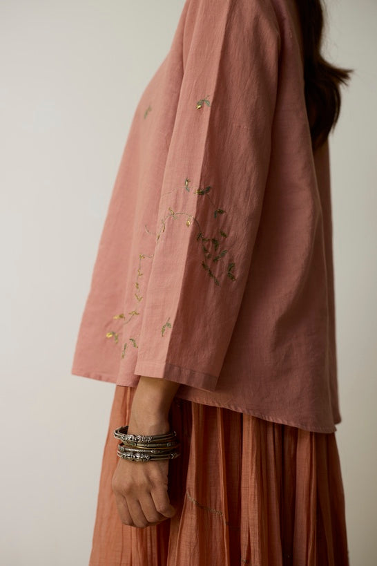 KAVI | Pink Clay and Terracotta Handloom Cotton Top and Skirt