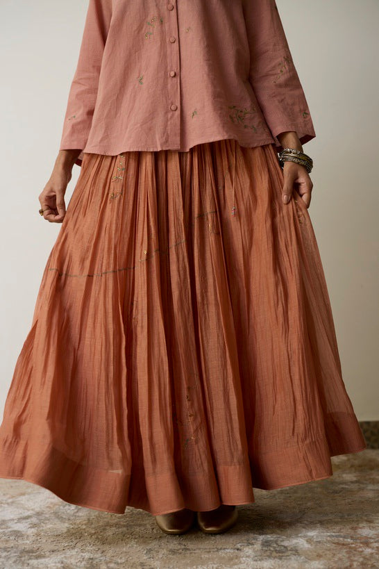 KAVI | Pink Clay and Terracotta Handloom Cotton Top and Skirt