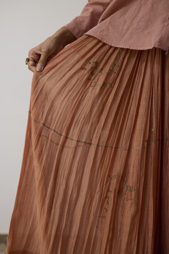 KAVI | Pink Clay and Terracotta Handloom Cotton Top and Skirt