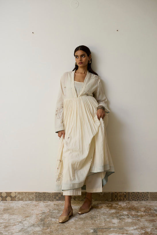 LINA | Ivory and Blush Blue Handloom Cotton Kurta Set