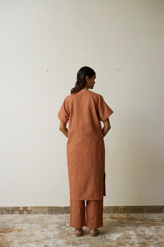 KEYA | Terracotta Handloom Cotton Kurta Set