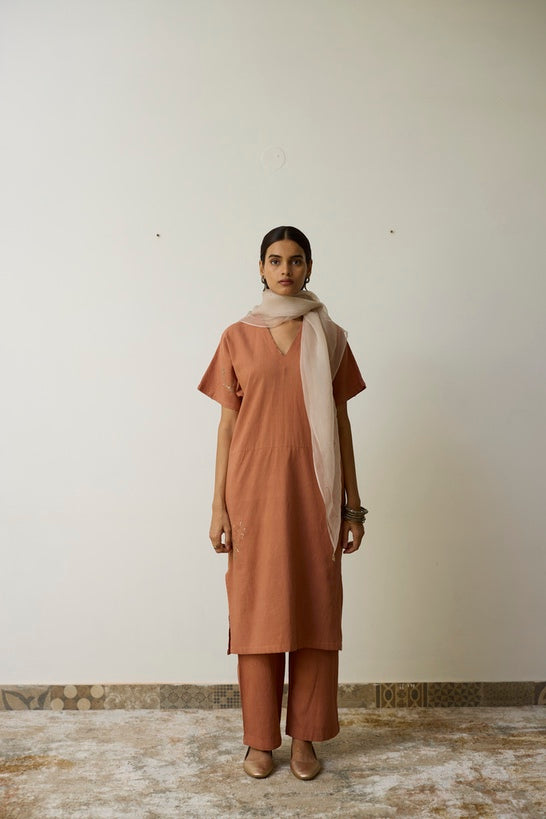 KEYA | Terracotta Handloom Cotton Kurta Set