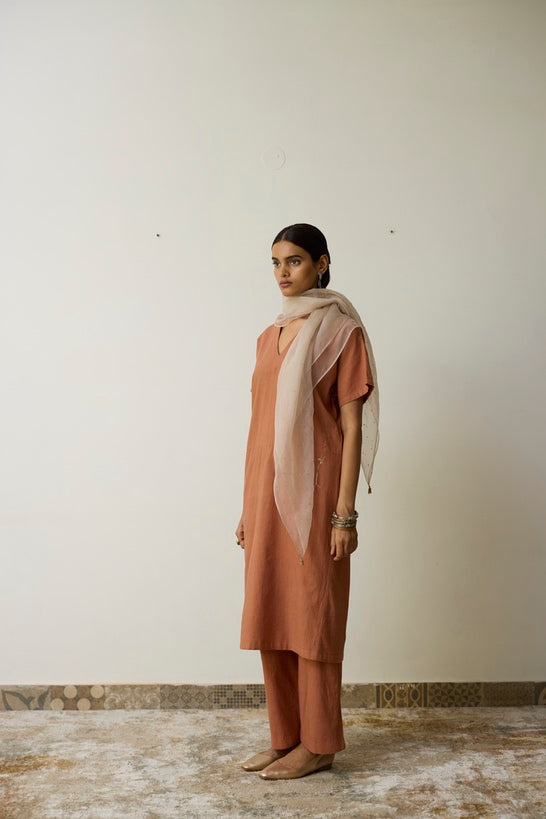 KEYA | Terracotta Handloom Cotton Kurta Set