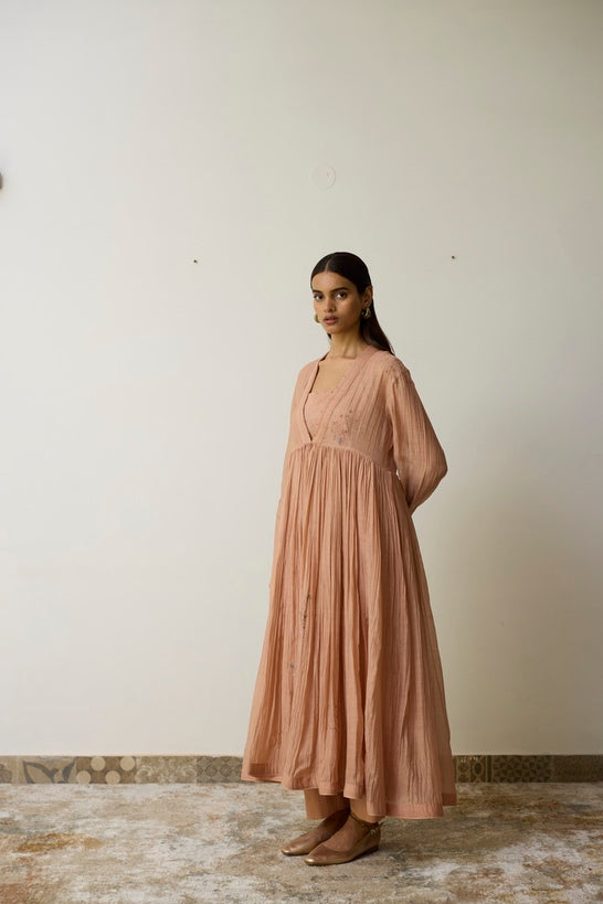 NIVA | Pink Clay Handloom Cotton Kurta Set with Dori and Dabka Hand Embroidery