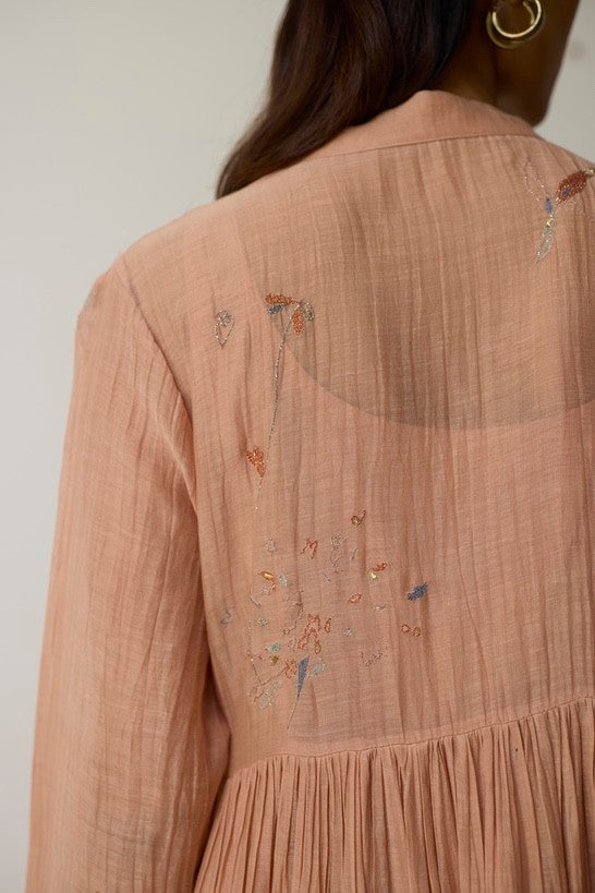 NIVA | Pink Clay Handloom Cotton Kurta Set with Dori and Dabka Hand Embroidery