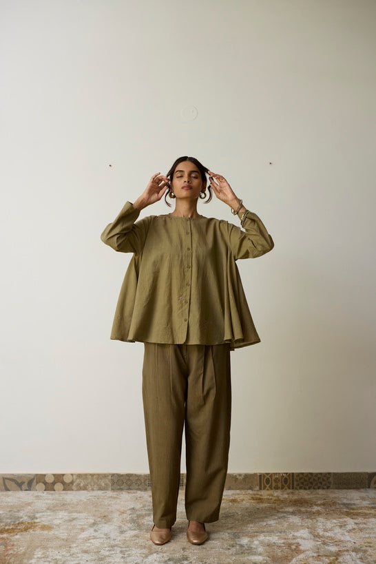 TESA | Olive Green Handloom Cotton Top and Pants