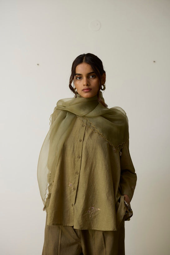 TESA | Olive Green Handloom Cotton Top and Pants