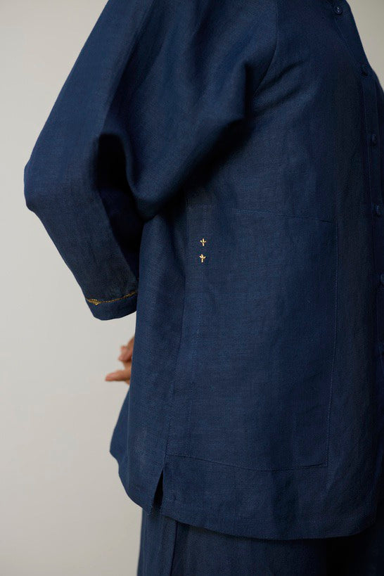 AIRA | Indigo Pure Linen Cord Set with Dabka Hand Embroidery