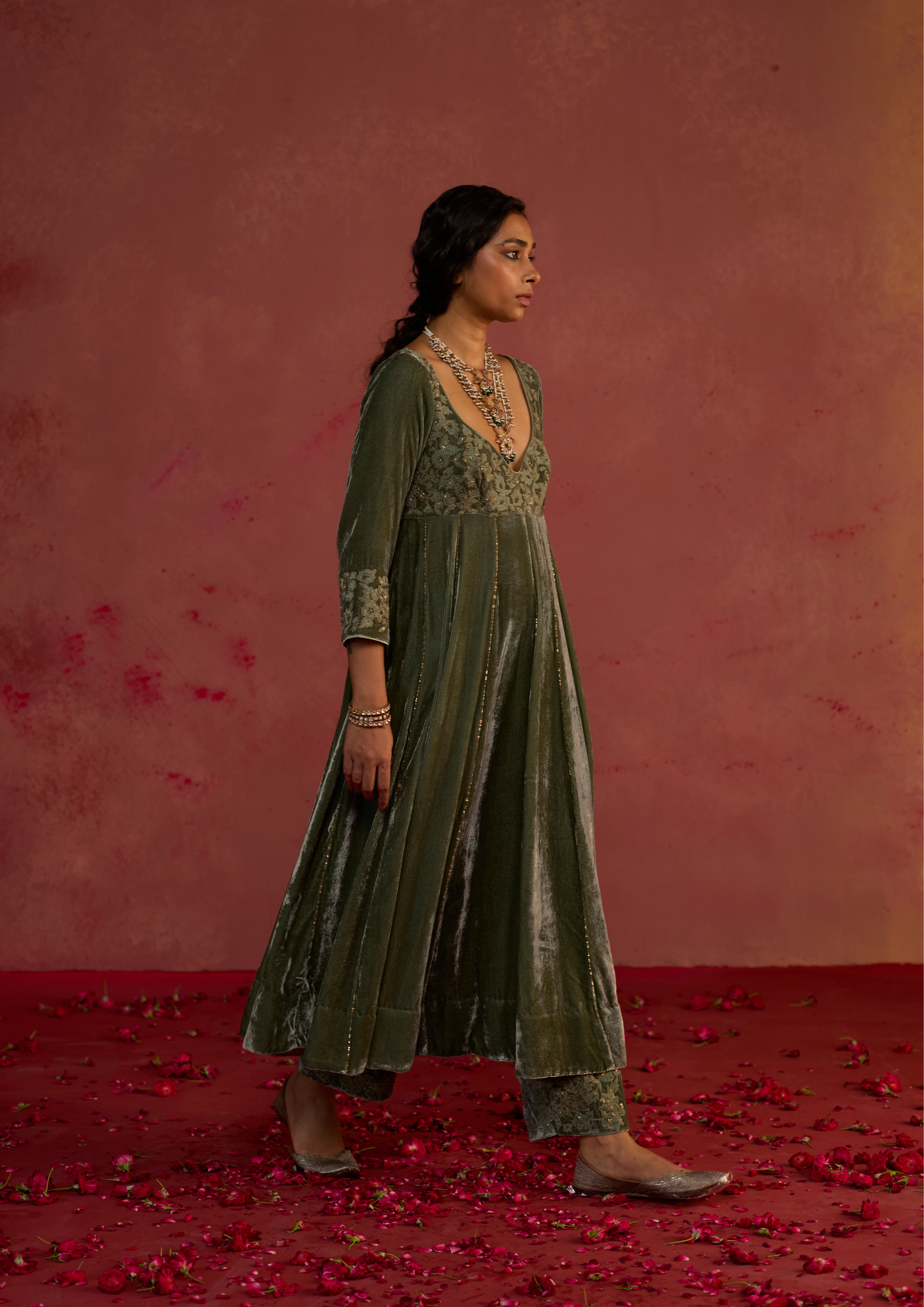 Arisha | Velvet Anarkali Kurta Set with Organza Dupatta