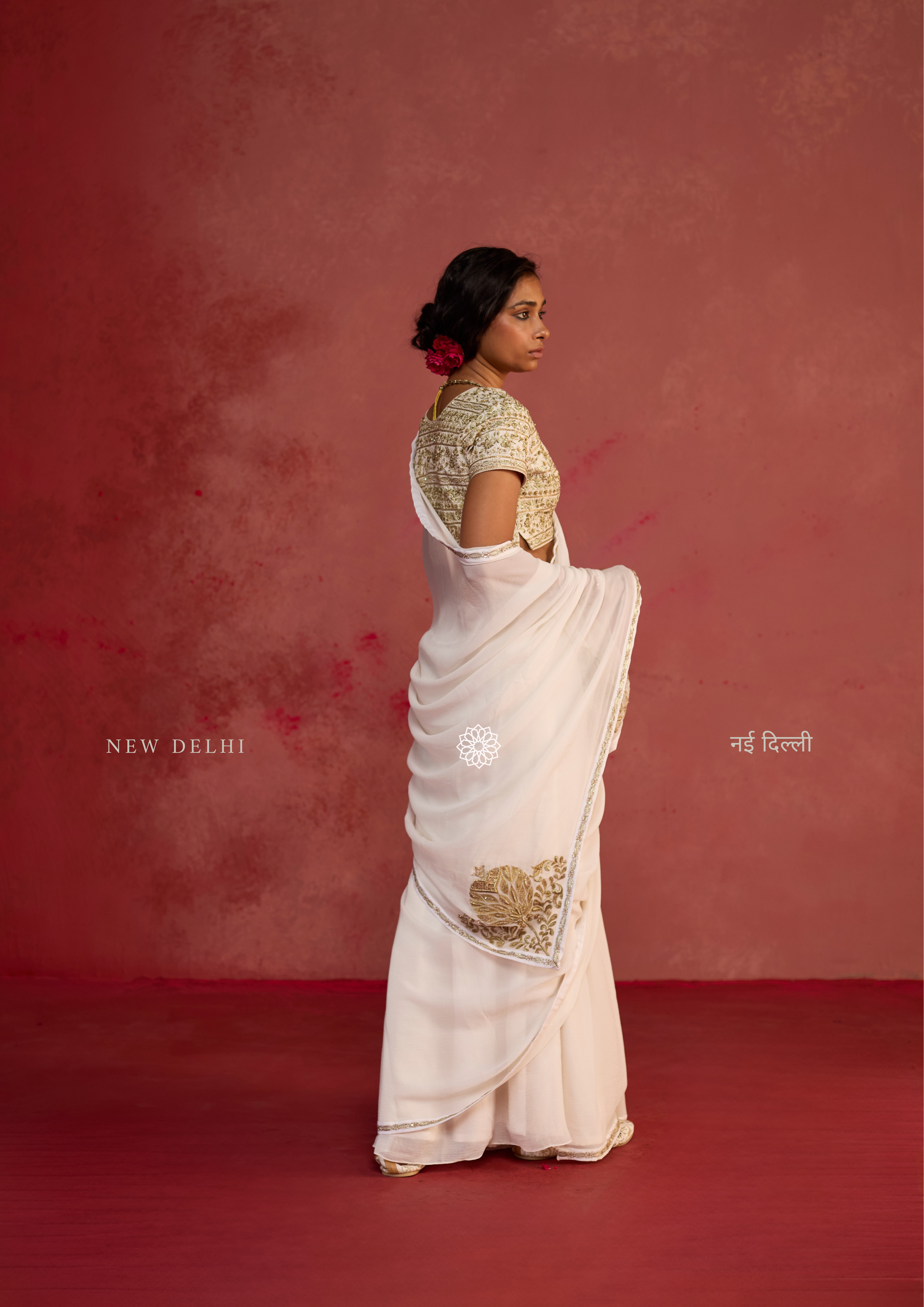Tamara | Ivory Chiffon Saree with Dupion Silk Blouse