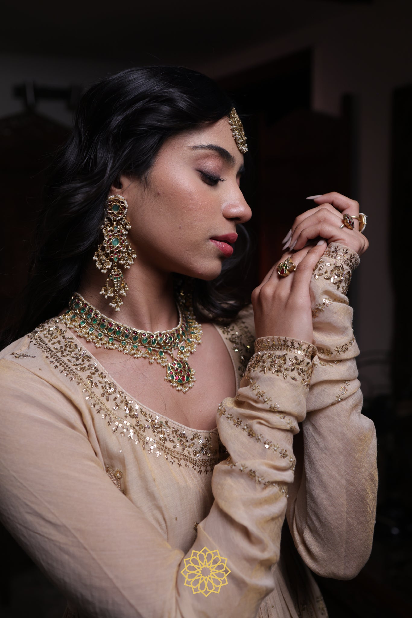 Riya - Soft Gold Tissue Chanderi Anarkali and Banarasi Tissue Sharara Paired with Soft Gold Tissue Chanderi Dupatta in Handcrafted in Ari-Zardozi Embroidery