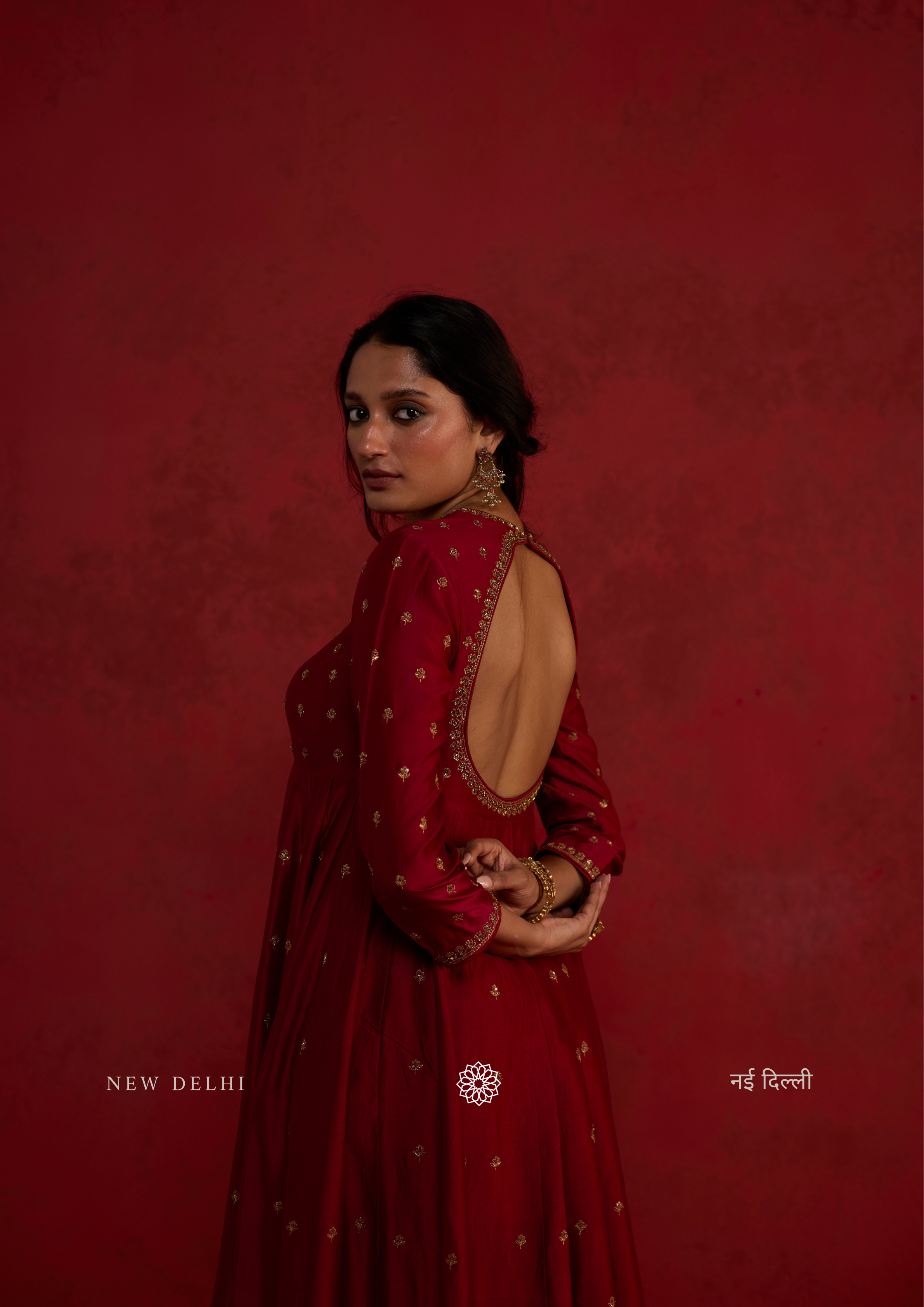 Mirka | Plum Red Chanderi Anarkali Set with Organza Dupatta