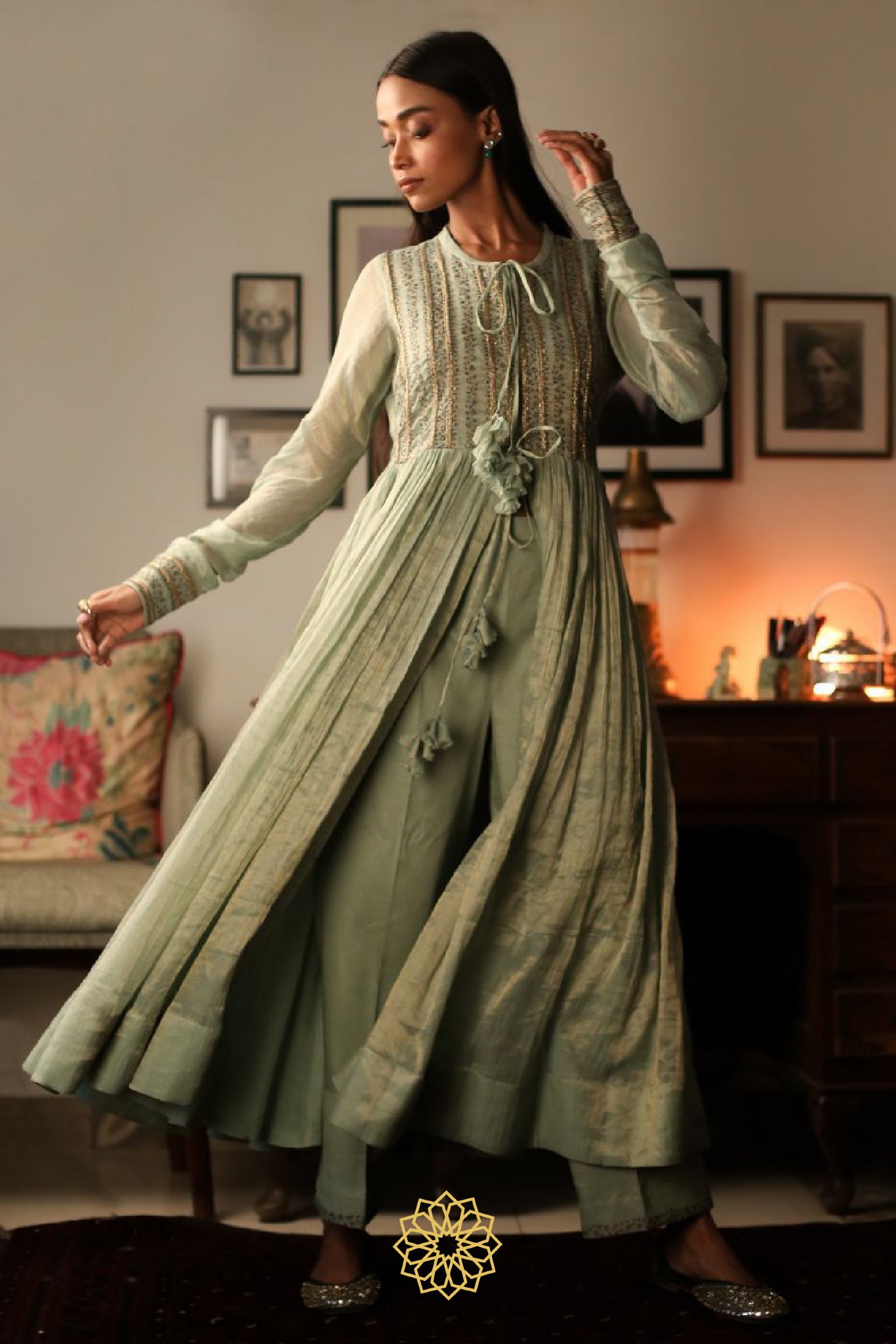 ANERI EMBROIDERED TISSUE CHANDERI ANARKALI SET