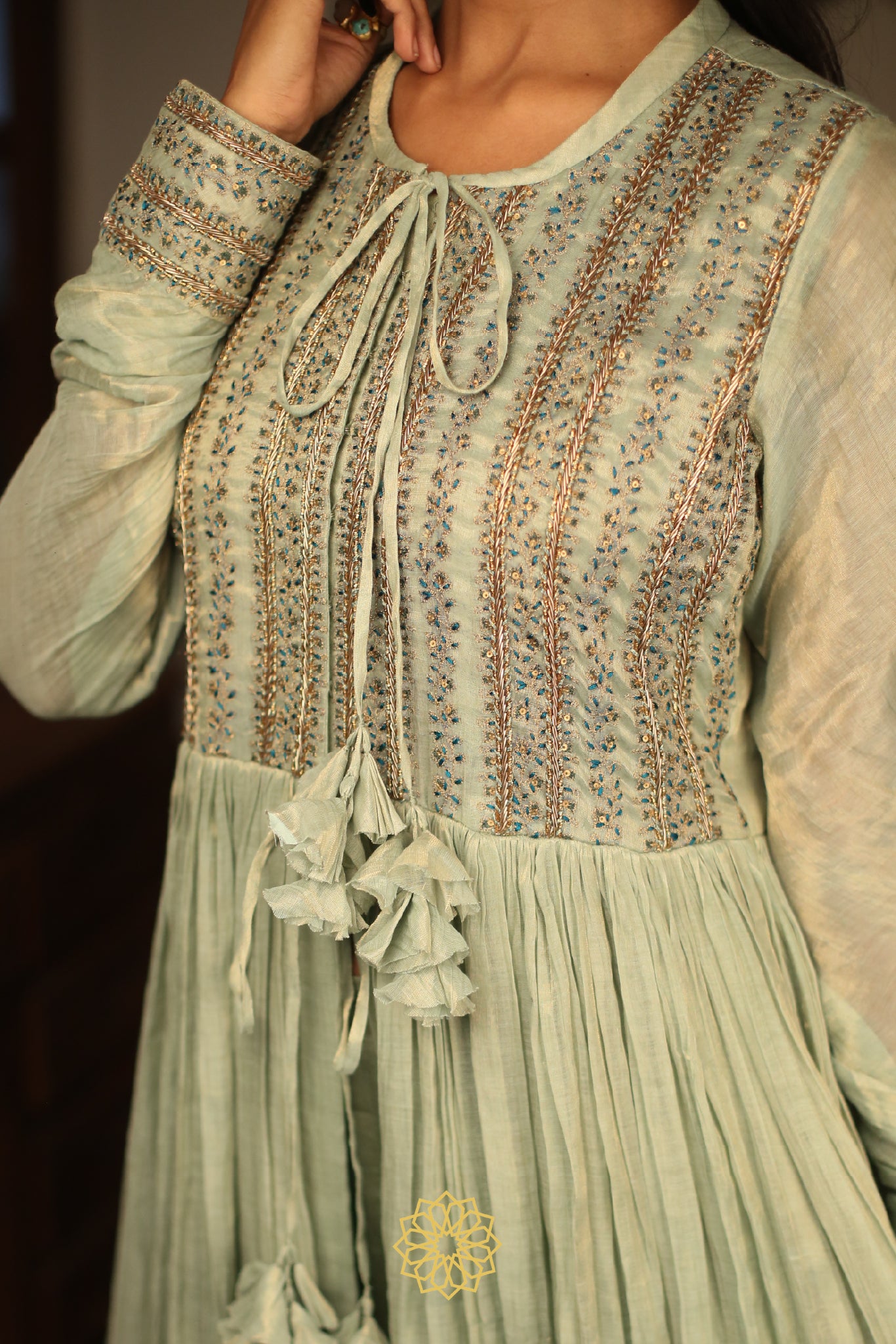 ANERI EMBROIDERED TISSUE CHANDERI ANARKALI SET