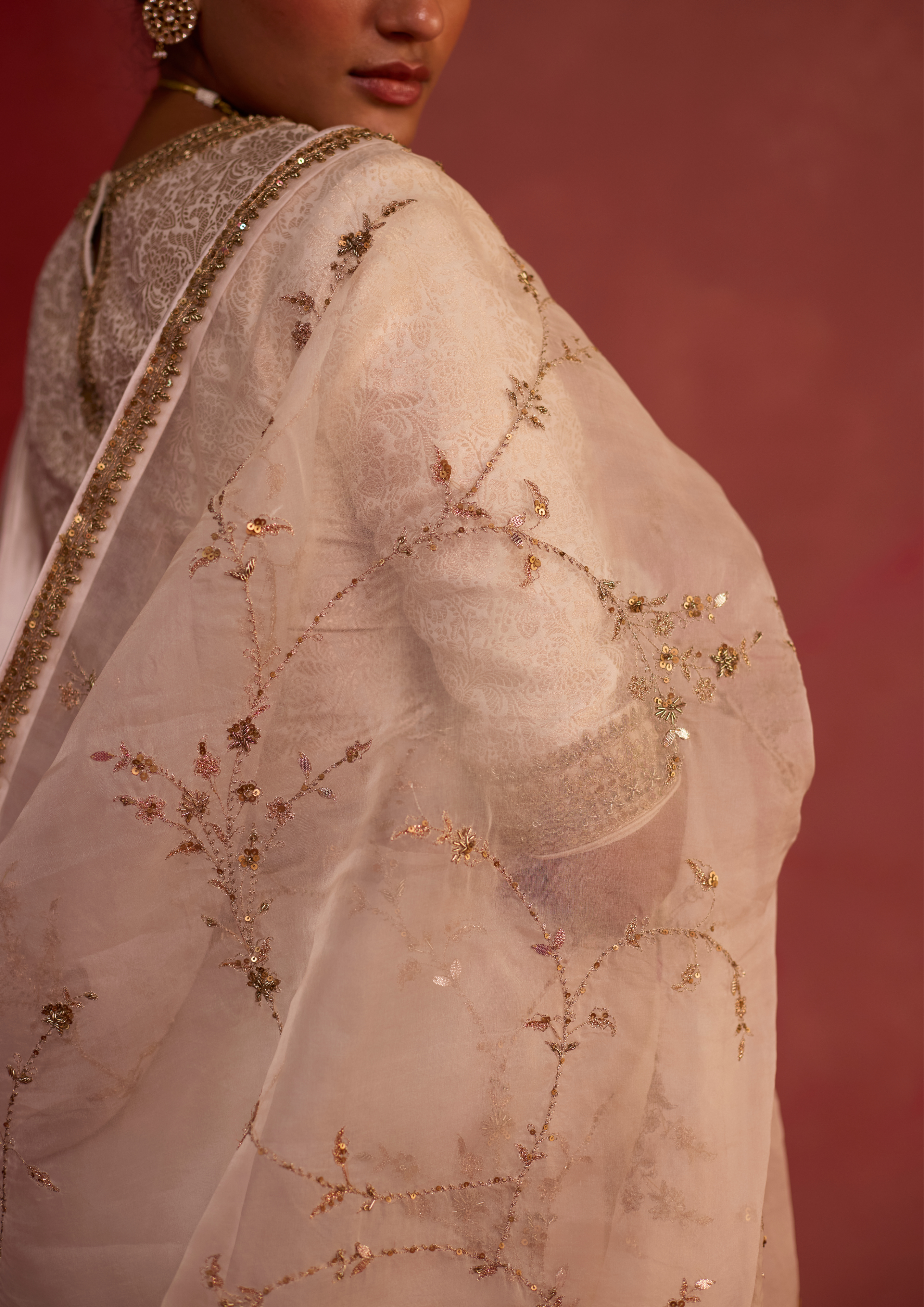 Niyati | Ivory Organza Saree with Brocade Blouse