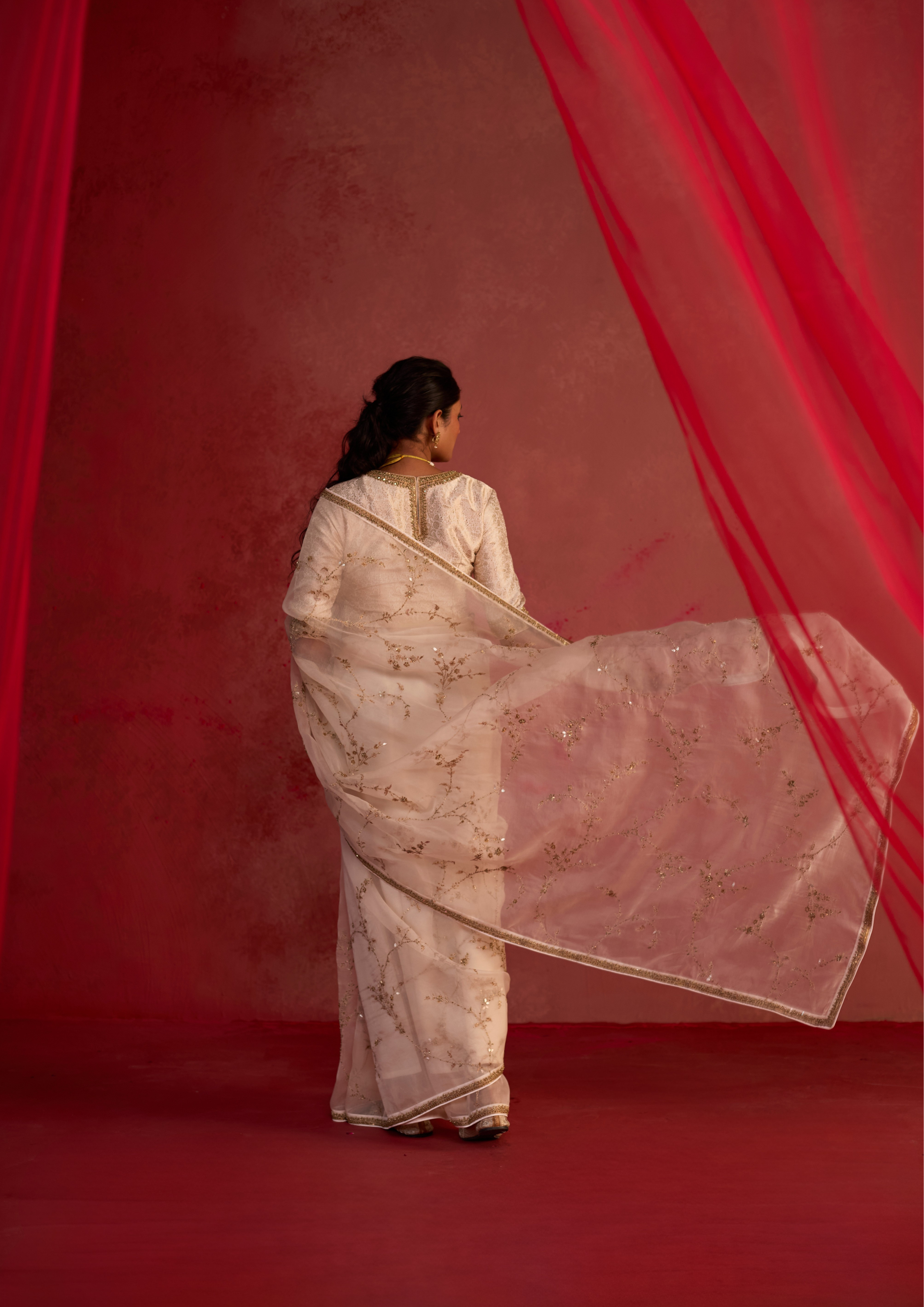 Niyati | Ivory Organza Saree with Brocade Blouse