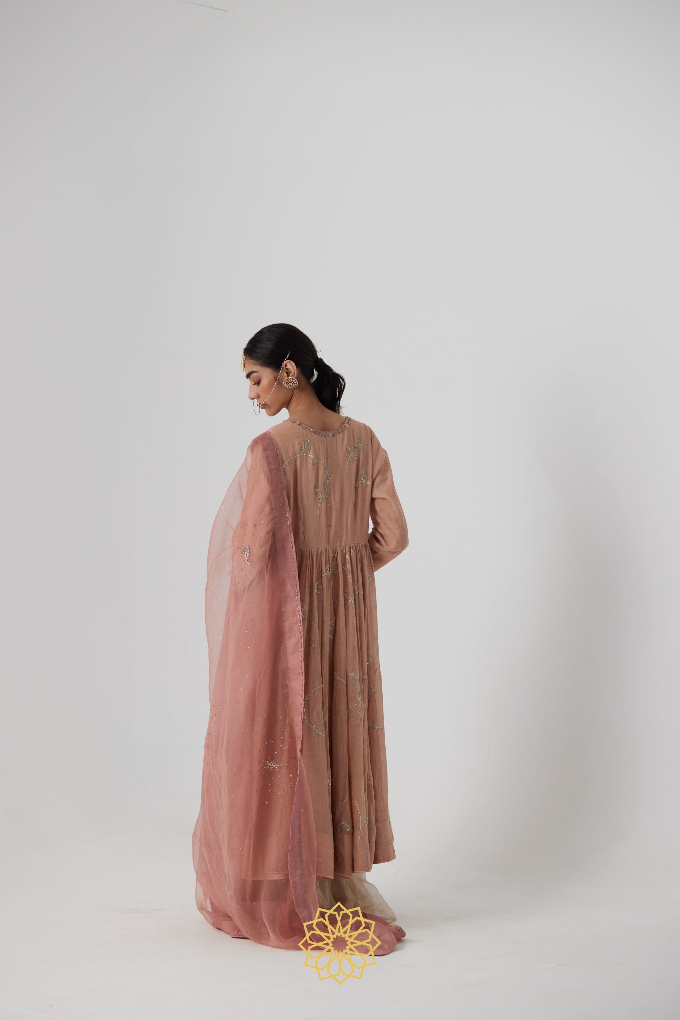Akriti - A soft pink handcrafted tissue chanderi anarkali with benarasi gold sharara