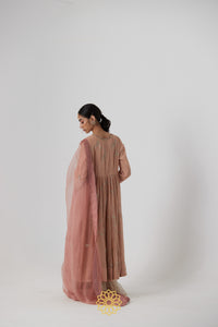 Akriti - A soft pink handcrafted tissue chanderi anarkali with benarasi gold sharara