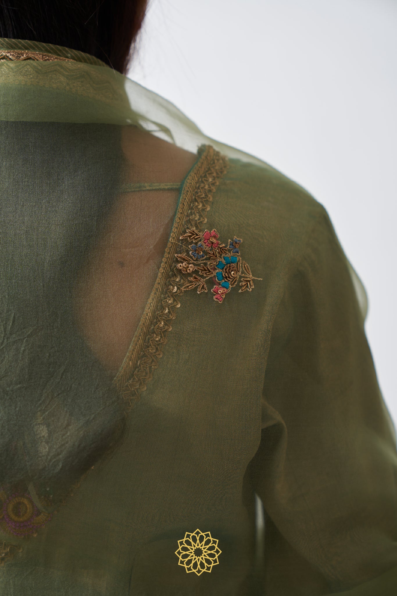 AMYRA HANDWOVEN EMBROIDERED PISTACHIO GREEN SHARARA