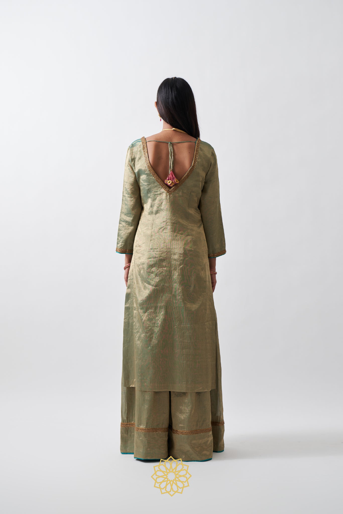 AMYRA HANDWOVEN EMBROIDERED PISTACHIO GREEN SHARARA