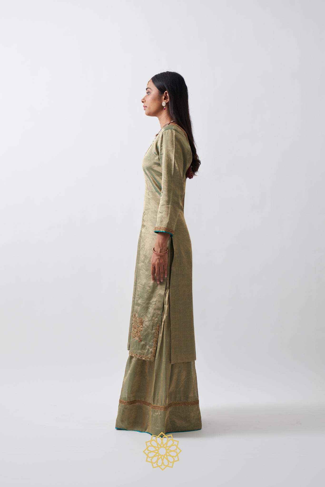 AMYRA HANDWOVEN EMBROIDERED PISTACHIO GREEN SHARARA