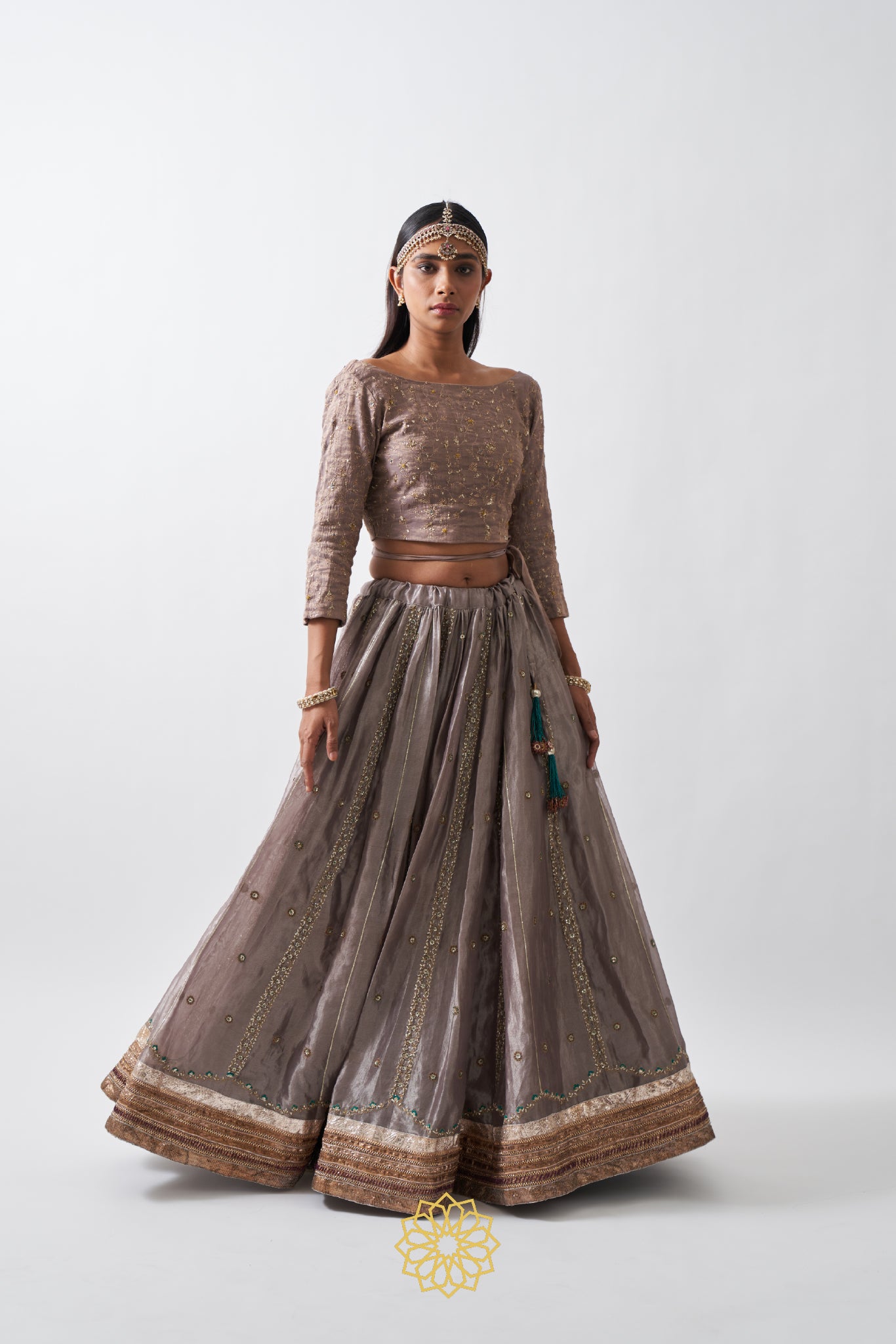 ANAITA SILVER MAUVE BANARASI SILK TISSUE EMBROIDERED LEHENGA