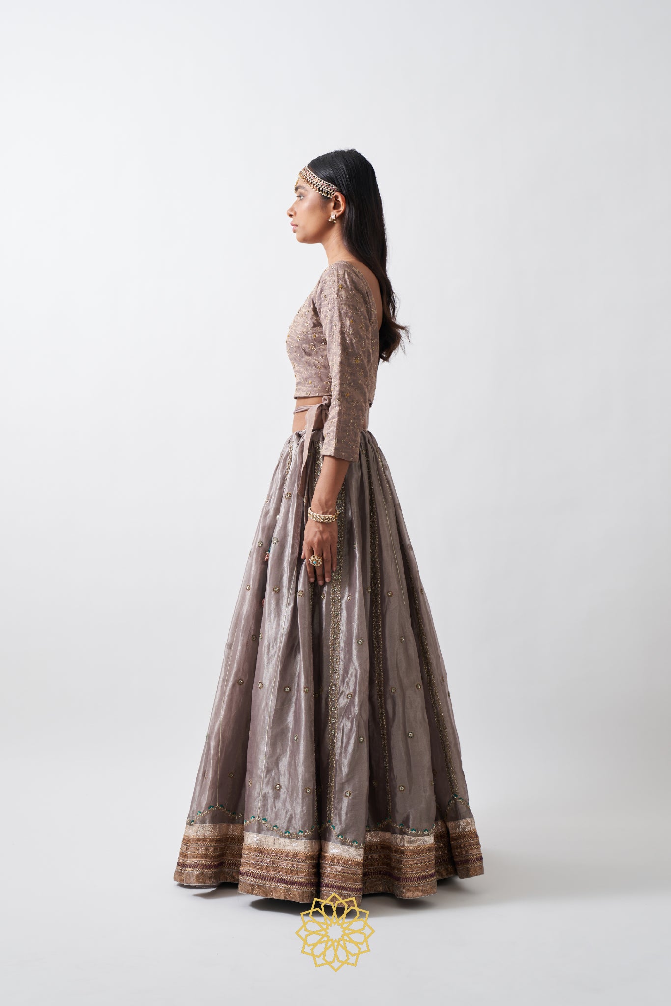 ANAITA SILVER MAUVE BANARASI SILK TISSUE EMBROIDERED LEHENGA