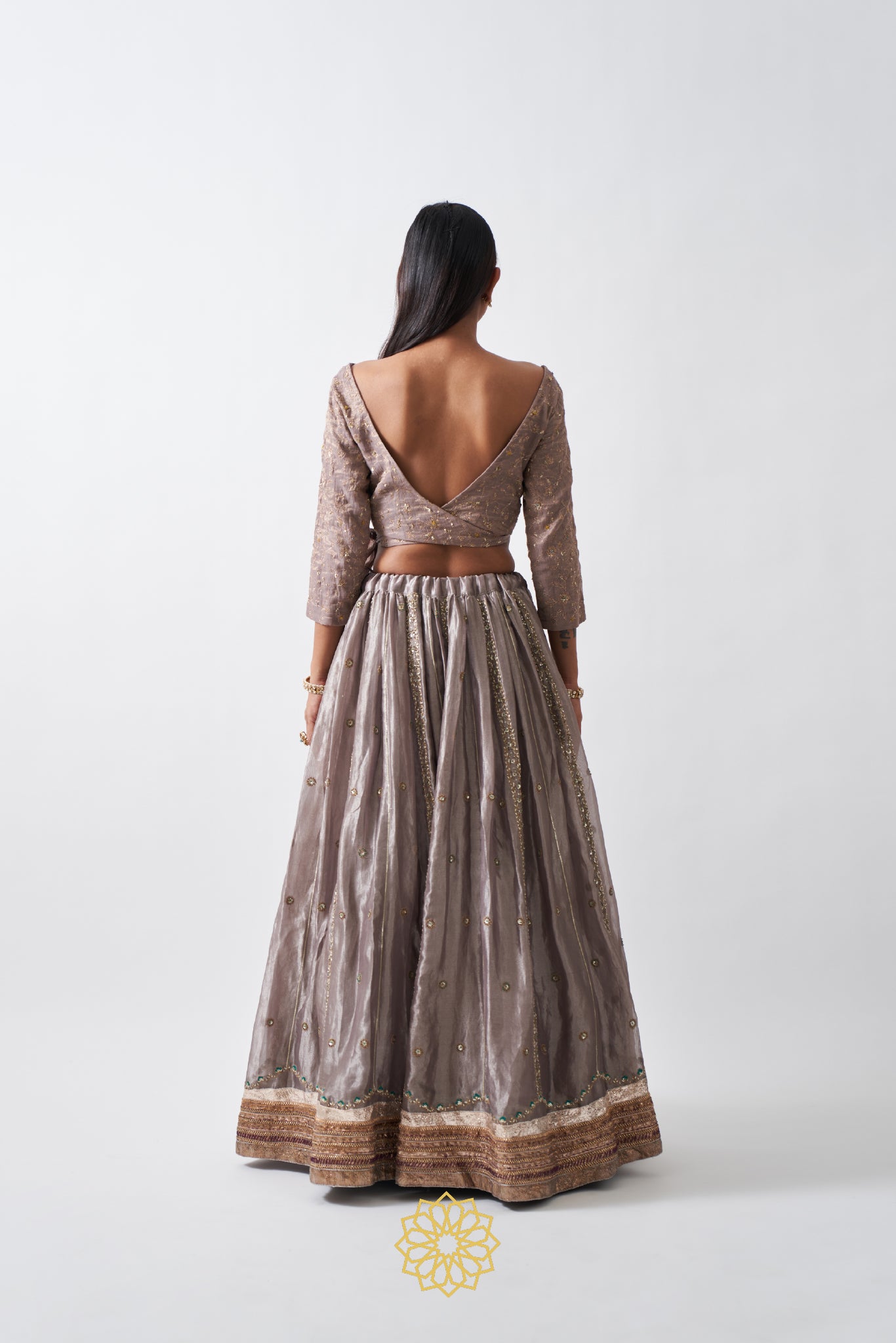 ANAITA SILVER MAUVE BANARASI SILK TISSUE EMBROIDERED LEHENGA