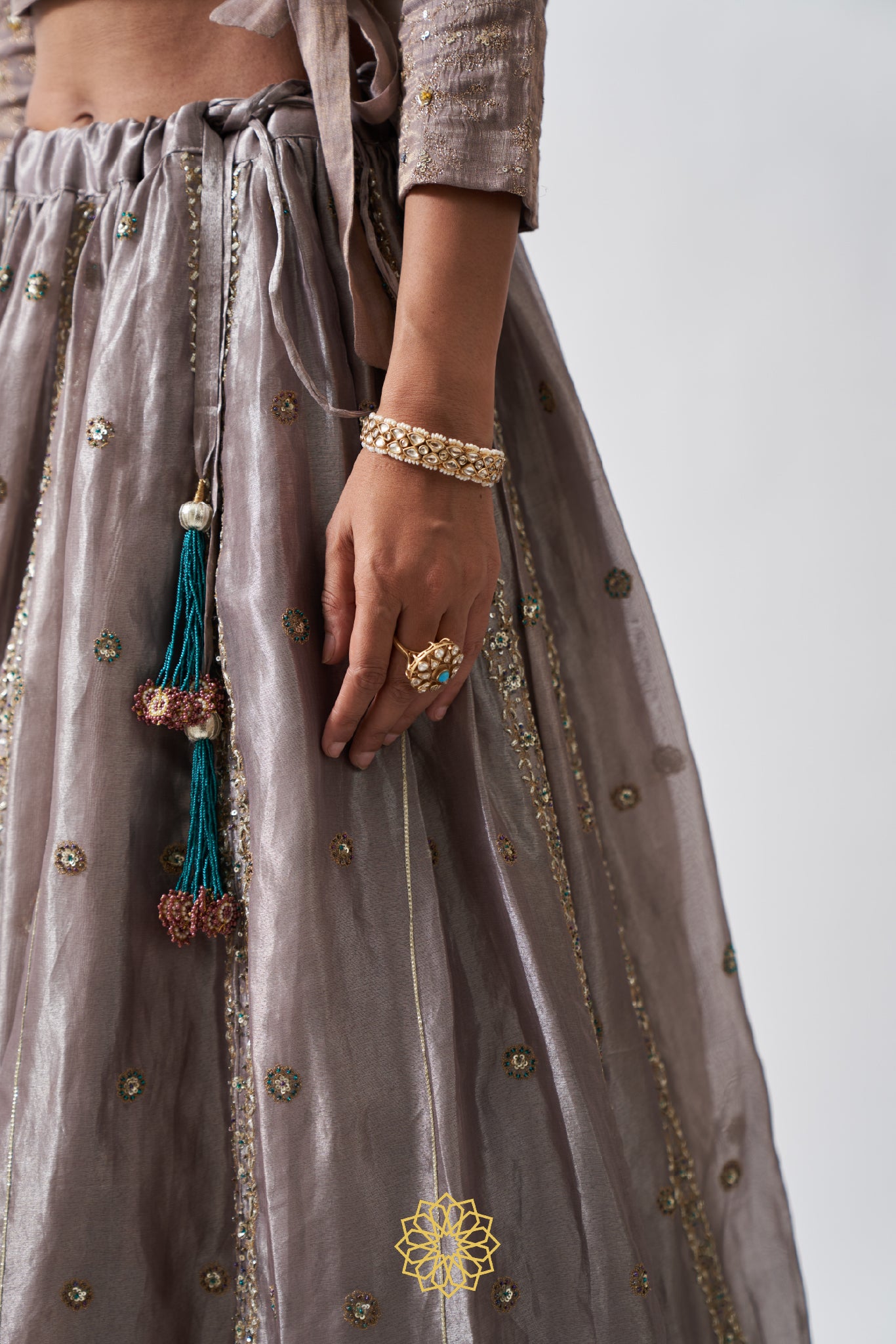 ANAITA SILVER MAUVE BANARASI SILK TISSUE EMBROIDERED LEHENGA