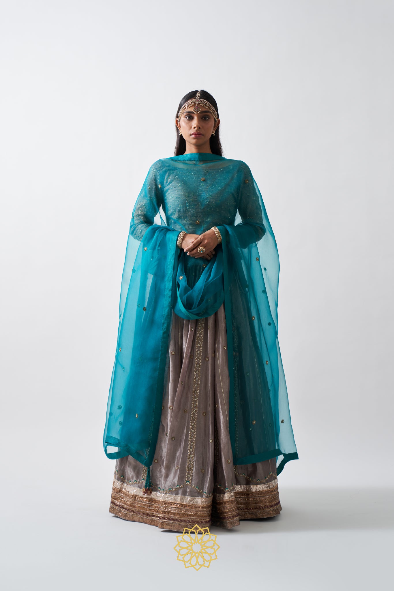 ANAITA SILVER MAUVE BANARASI SILK TISSUE EMBROIDERED LEHENGA