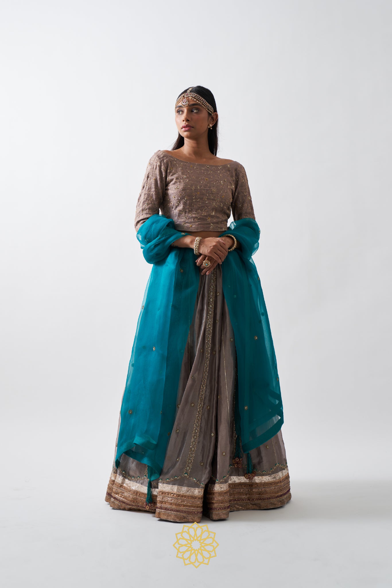 ANAITA SILVER MAUVE BANARASI SILK TISSUE EMBROIDERED LEHENGA