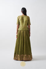 Load image into Gallery viewer, ANIKA LIME GREEN EMBROIDERED TISSUE CHANDERI LEHENGA
