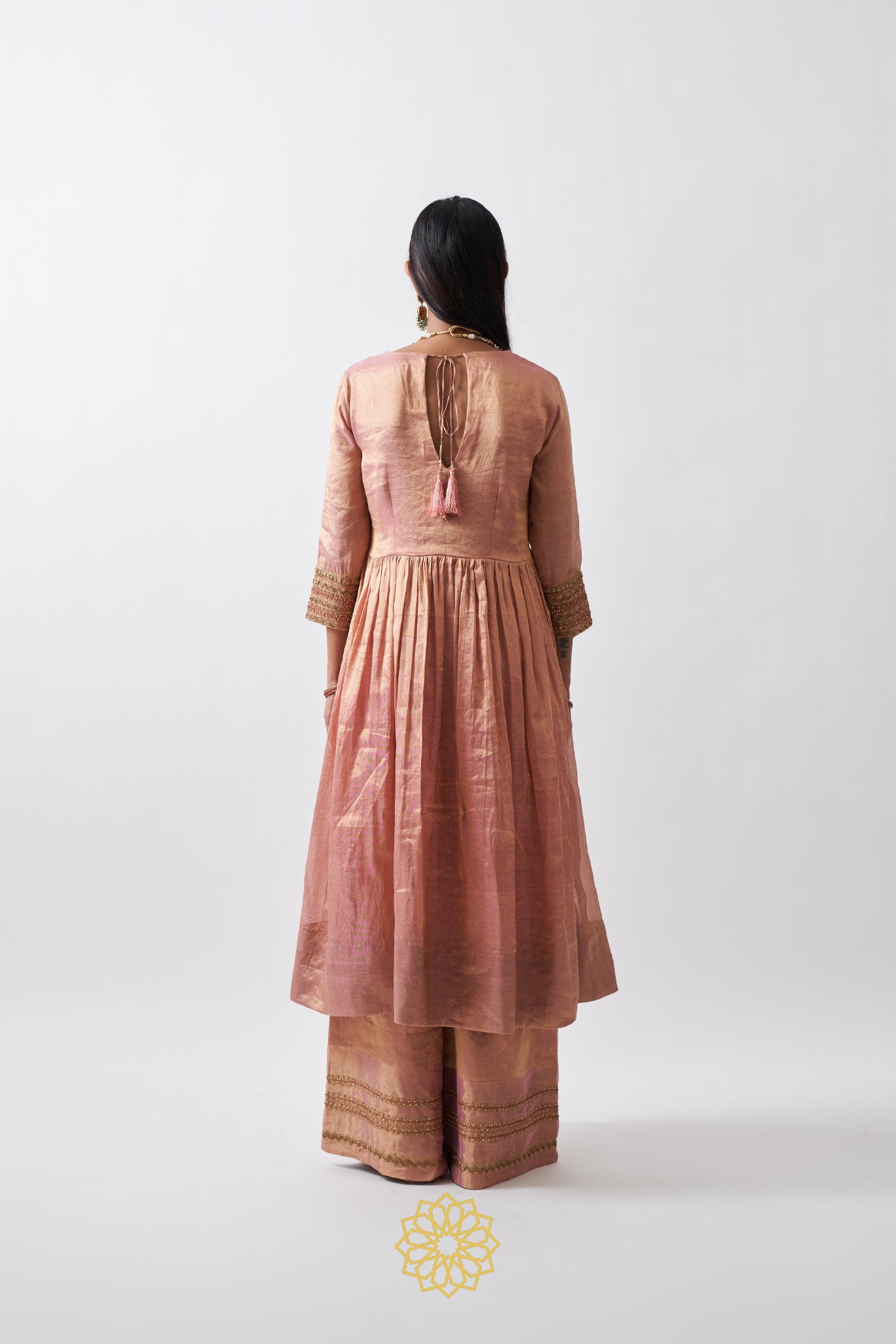 AVNI GOLD PEACH HANDWOVEN TISSUE CHANDERI ANARKALI