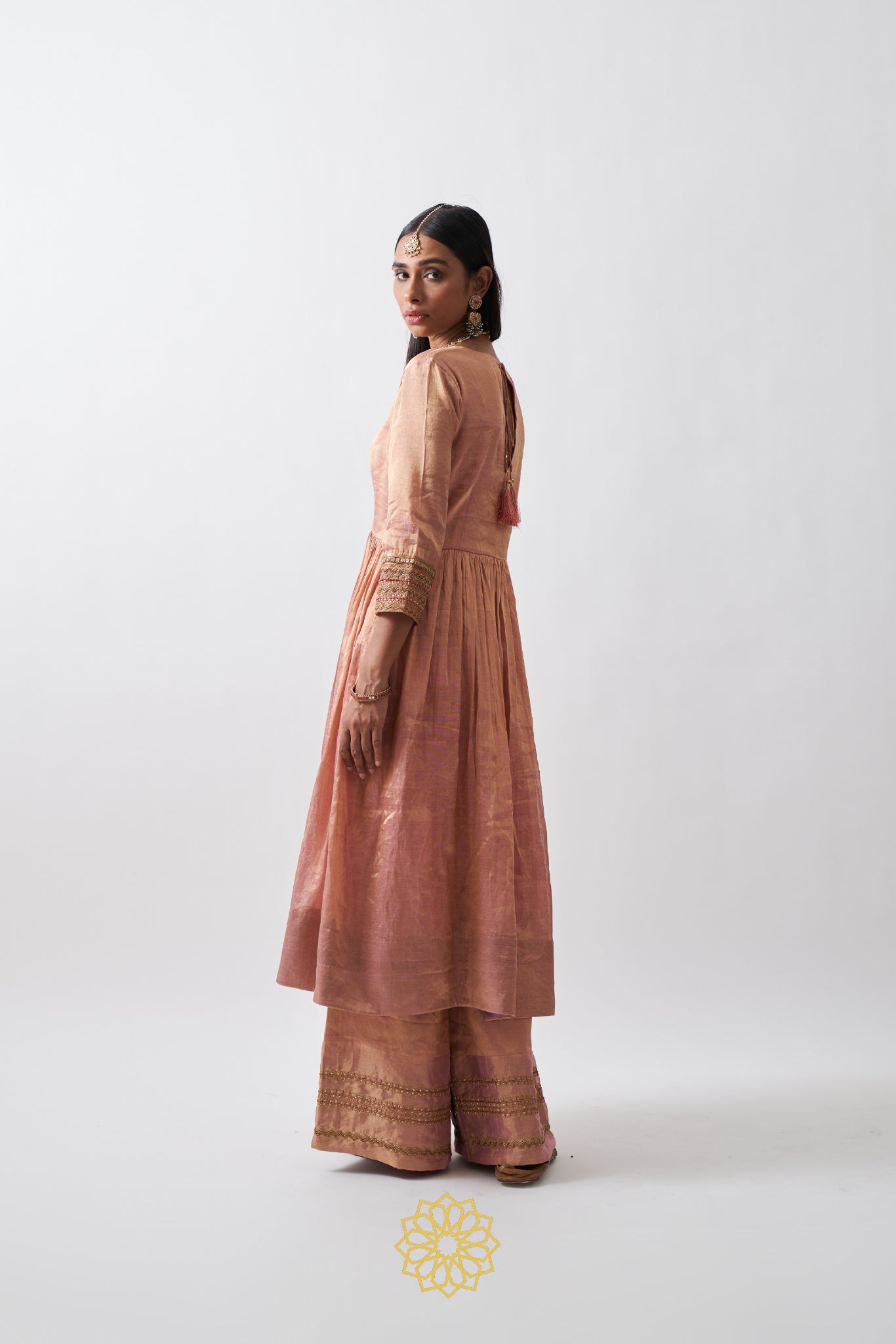 AVNI GOLD PEACH HANDWOVEN TISSUE CHANDERI ANARKALI