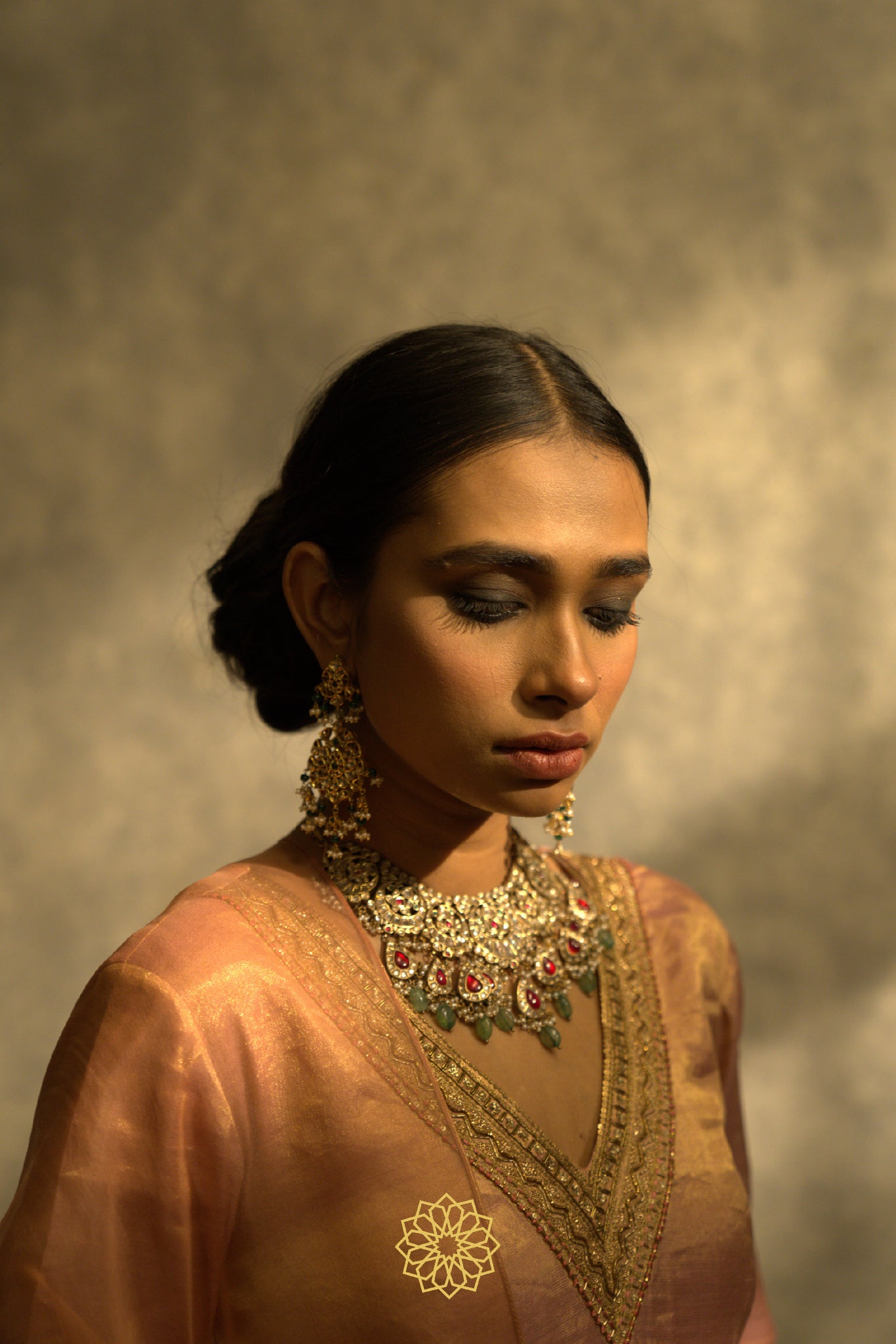 AVNI GOLD PEACH HANDWOVEN TISSUE CHANDERI ANARKALI