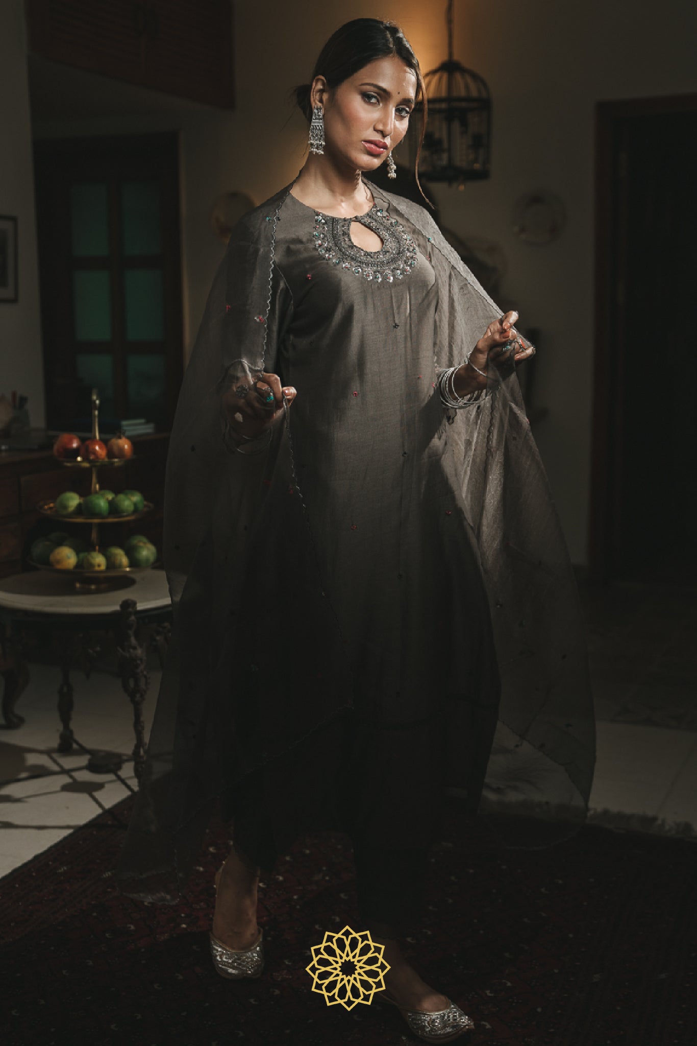 CHARCOAL EMBROIDERED KURTA SET