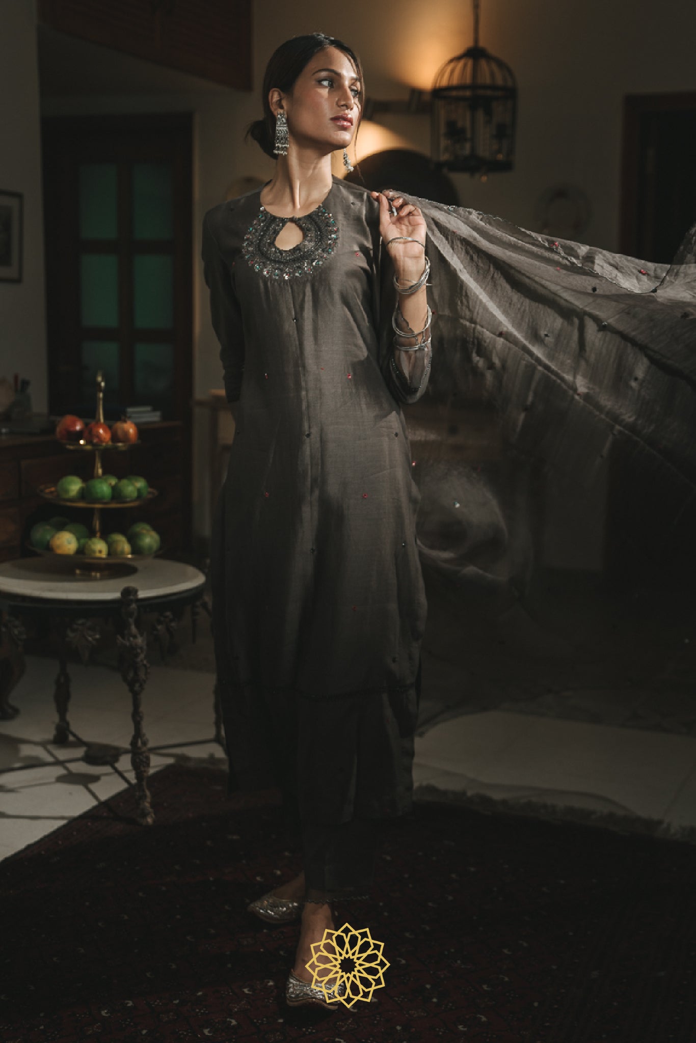 CHARCOAL EMBROIDERED KURTA SET