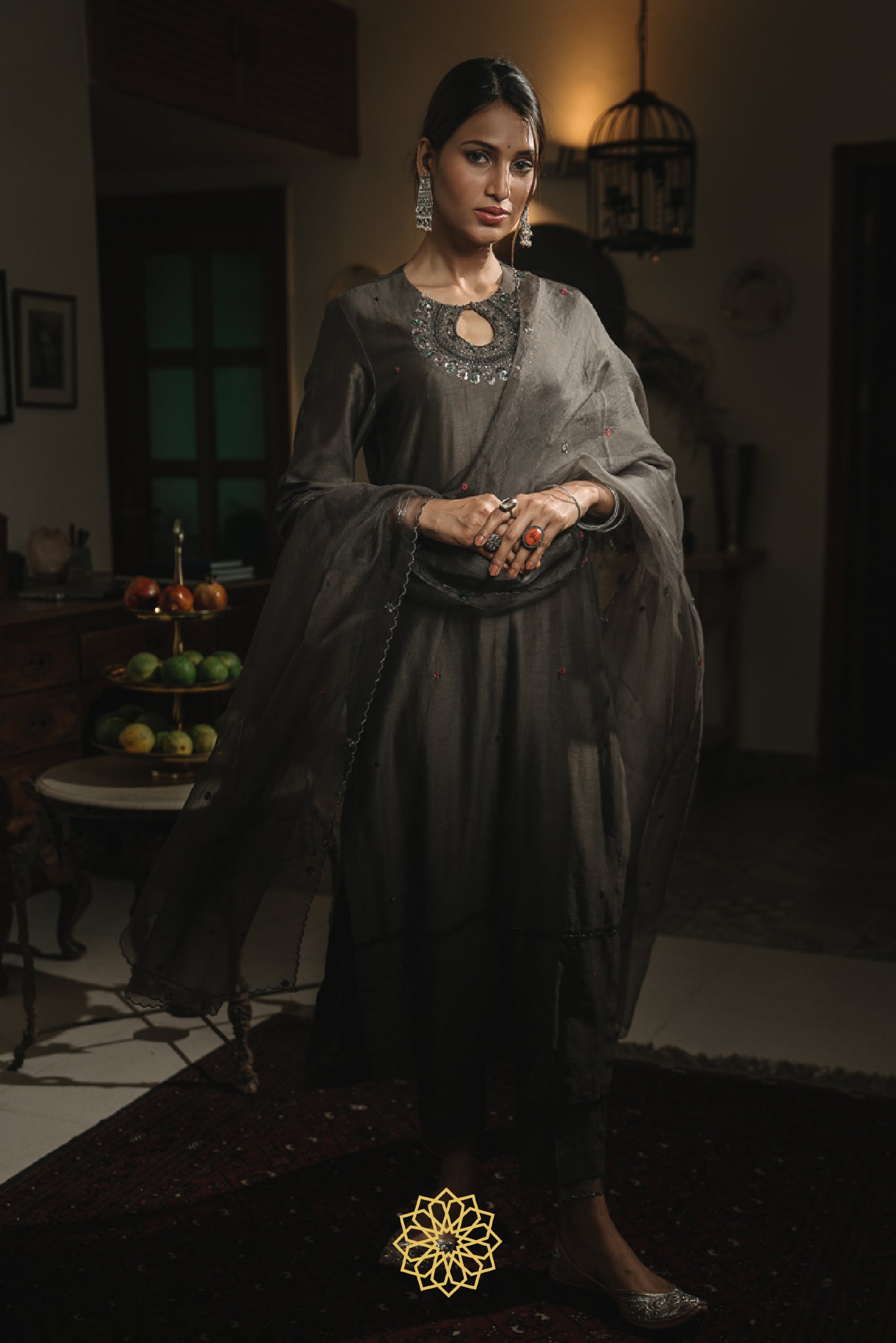CHARCOAL EMBROIDERED KURTA SET