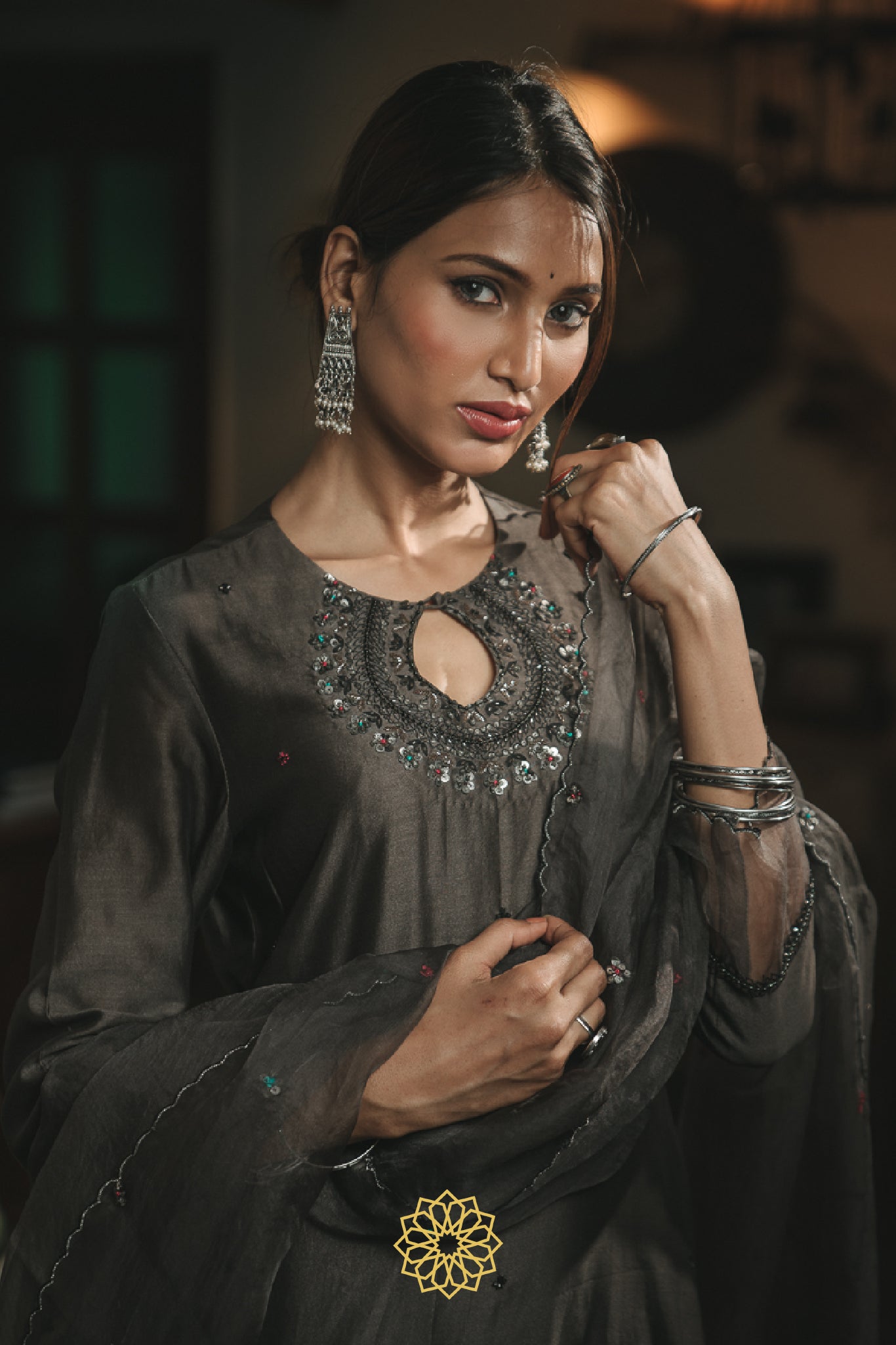 CHARCOAL EMBROIDERED KURTA SET