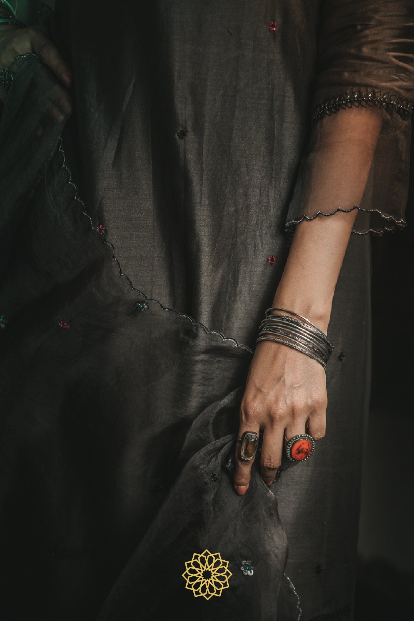 CHARCOAL EMBROIDERED KURTA SET