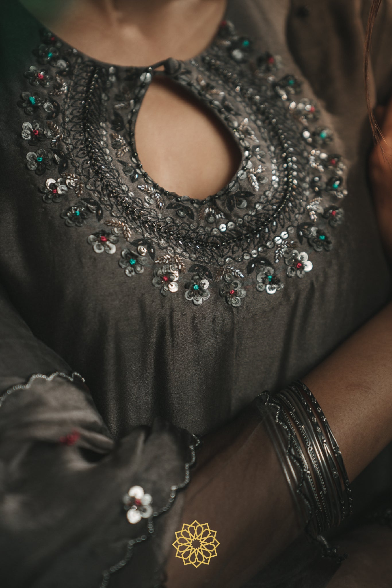 CHARCOAL EMBROIDERED KURTA SET