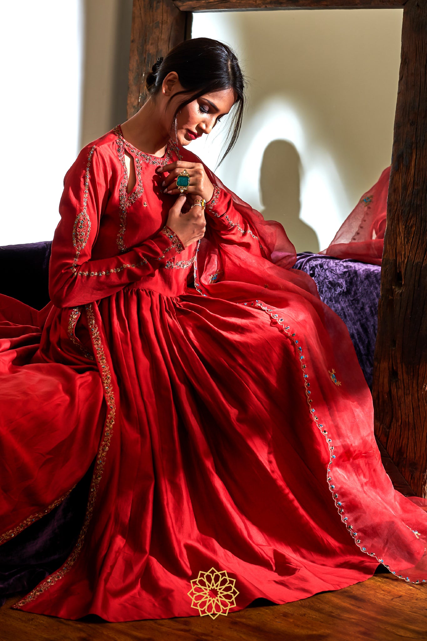 CRIMSON CHANDERI ANARKALI SET