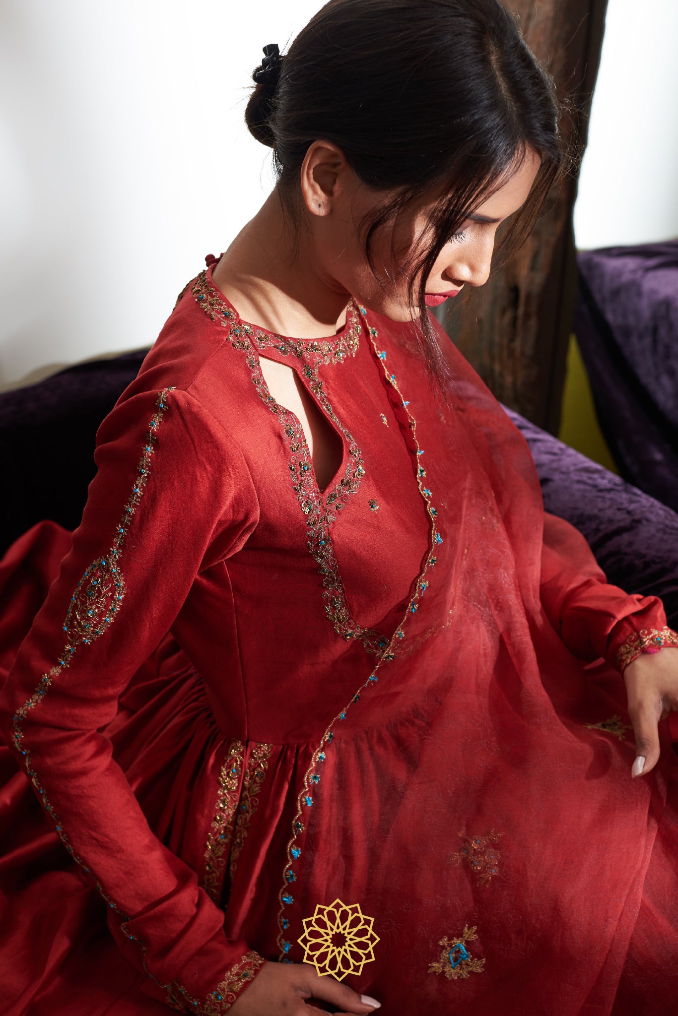 CRIMSON CHANDERI ANARKALI SET