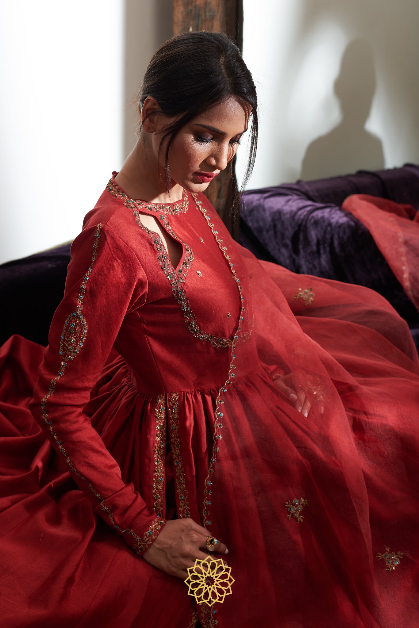 CRIMSON CHANDERI ANARKALI SET