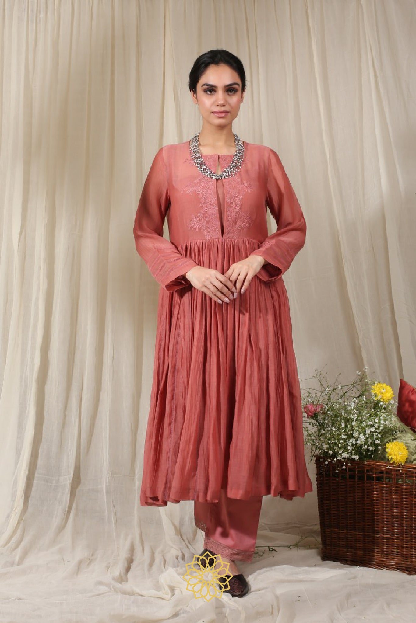 DARK CARROT EMBROIDERED KURTA SET