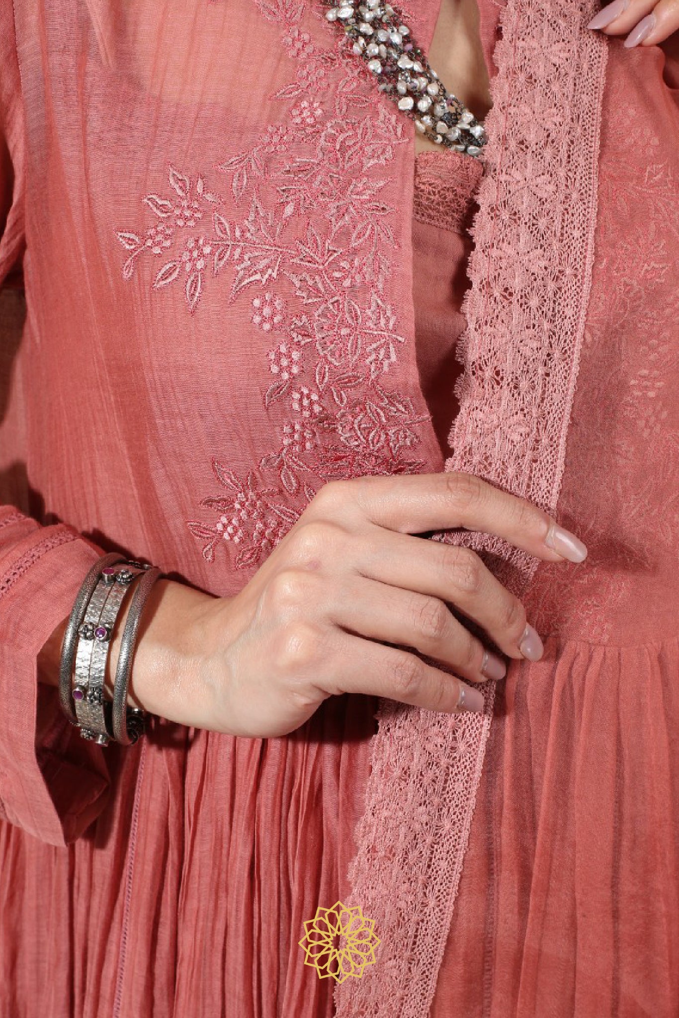 DARK CARROT EMBROIDERED KURTA SET