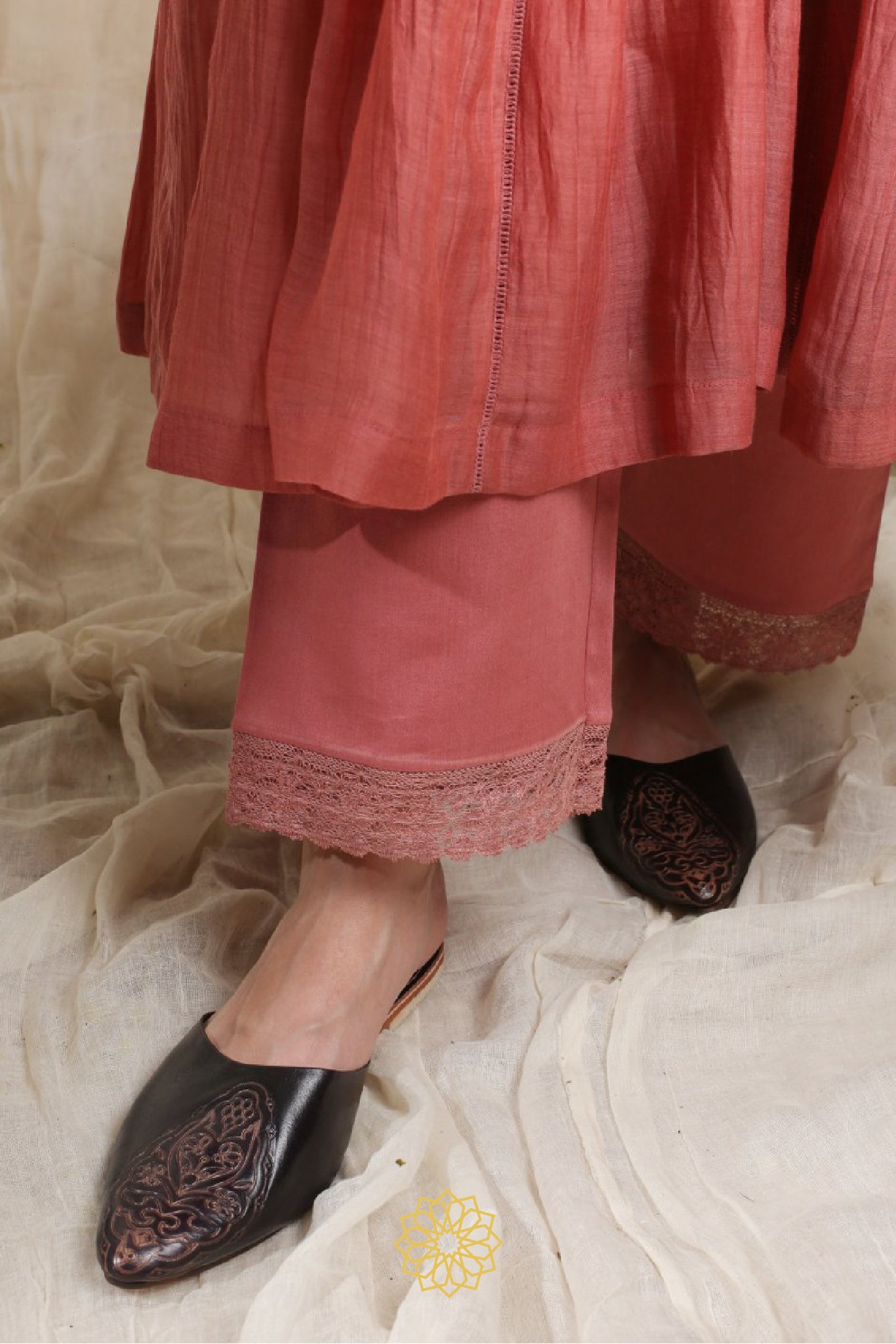 DARK CARROT EMBROIDERED KURTA SET