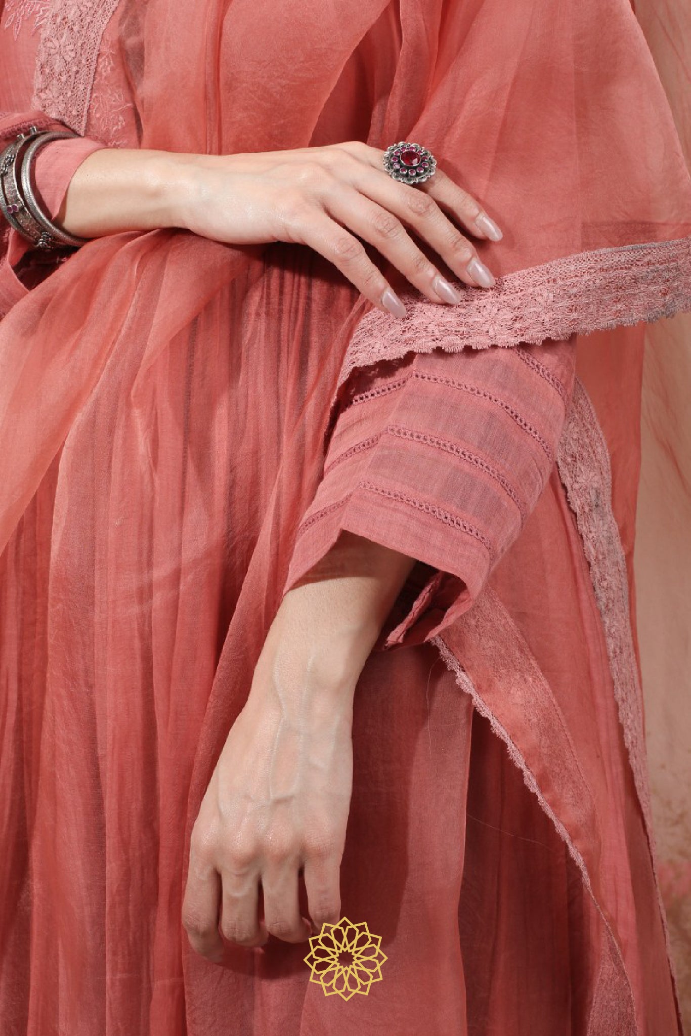 DARK CARROT EMBROIDERED KURTA SET