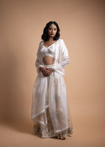 Load image into Gallery viewer, Rashi - Organza Mukaish Lehenga with Matching Dupatta and Delicate Chanderi Blouse, Each Piece Adorned with Handcrafted Ari-Zardozi Embroidery
